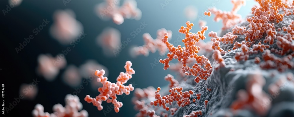 Poster cancer cells idea. detailed microscopic view of virus particles illustrating their structure and com