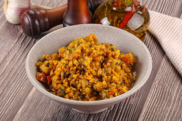 Vegan garnish - lentil with vegetables