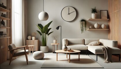 Minimalist Living Room Interior with Greenery and Natural Light