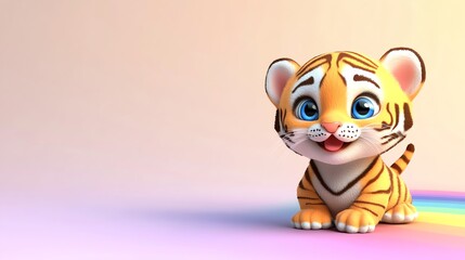 Cute cartoon tiger cub sitting on a rainbow.