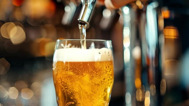pouring beer into a glass from a tap