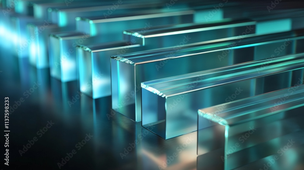 Aufkleber Abstract glass shapes reflecting light in a modern tech setting
