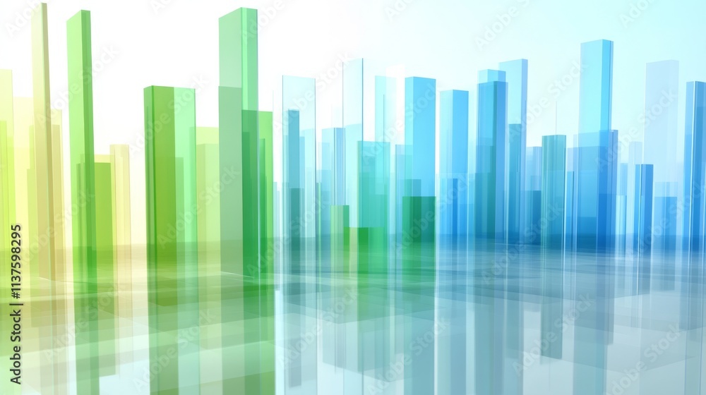 Poster abstract colorful cityscape with glass-like structures and reflection