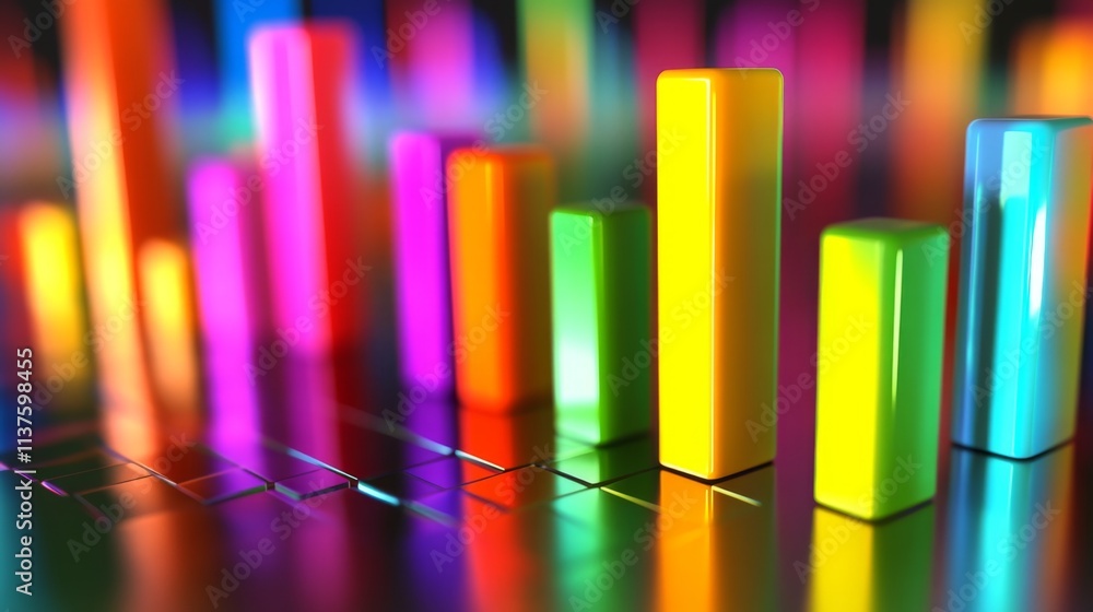 Poster colorful abstract bar graph visualization in vibrant lighting display