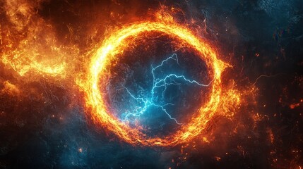 Fiery explosion with lightning effects in dynamic energy.