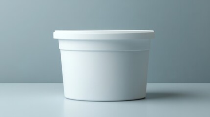 Plastic container with a smooth finish sitting on a white surface