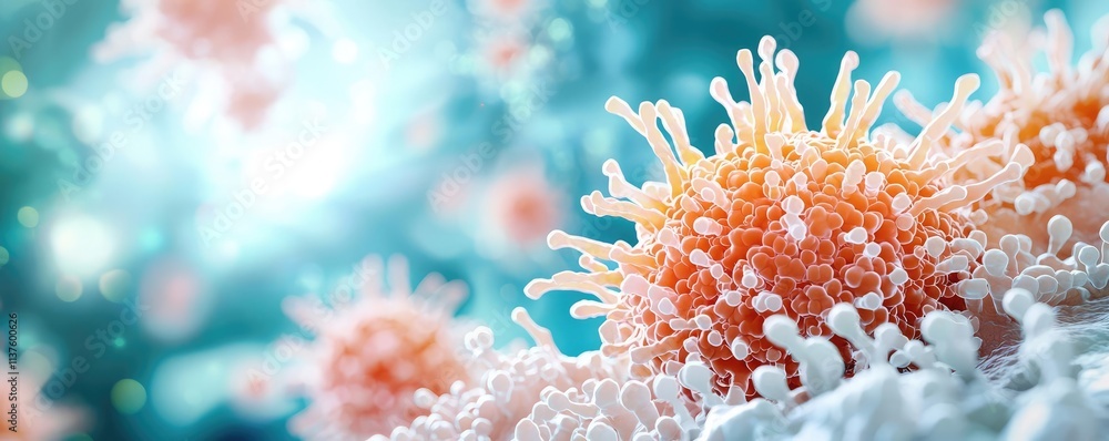 Poster cancer cells idea. close-up view of vibrant microorganisms highlighting their intricate structures.