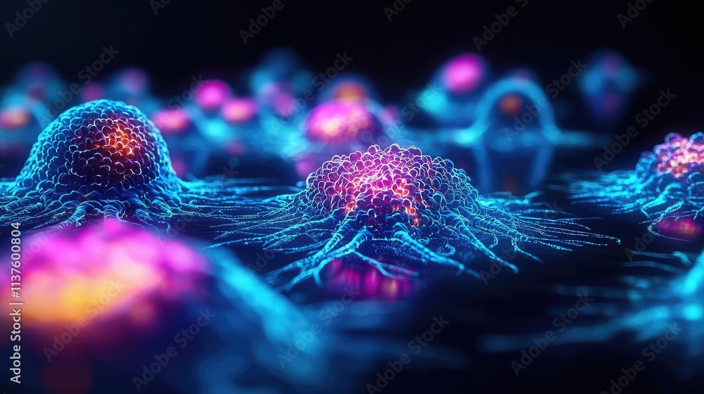 Poster cancer cells idea. abstract representation of cellular structures showcasing vibrant colors and intr