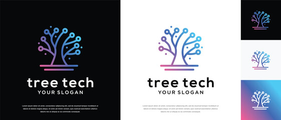Tree technology logo design. Technology tree logo template. Technology logo symbol icon
