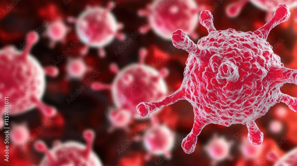 Poster cancer cells idea. microscopic view of virus cells highlighting their structure and complexity.