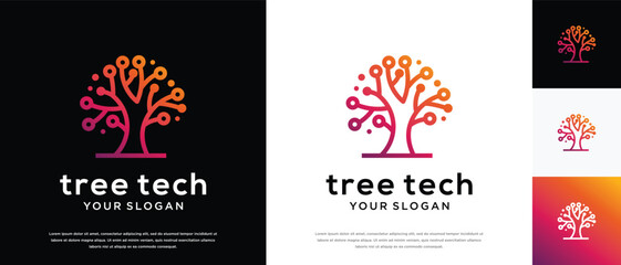 Tree technology logo design. Technology tree logo template. Technology logo symbol icon