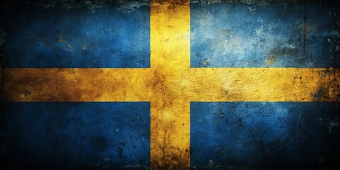 Fototapeta premium Night Photography Sweden Flag Grunge Brush Strokes - Vintage Swedish Flag Image