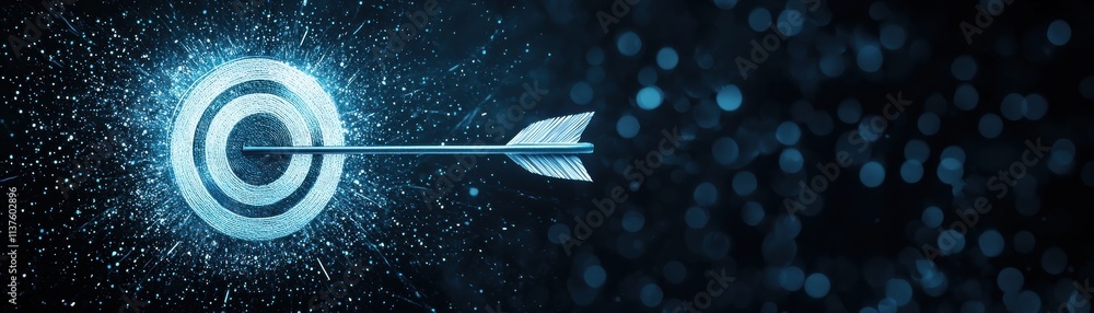 Aufkleber a glowing target with an arrow hitting its center against a dark, sparkling background symbolizes fo