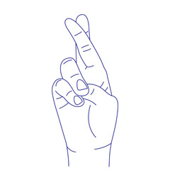 Fingers crossed. Hand gesture contour vector sketch illustration. Index, middle, ring, little and thumb