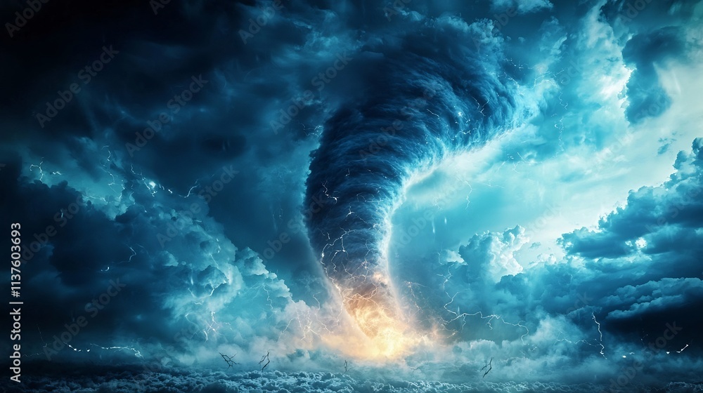 Poster tornado path prediction map with virtual twin visualizing storm cell developments and copy space at 