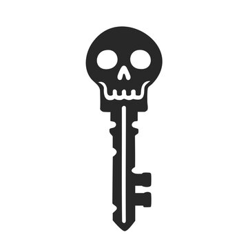 Skeleton key skull head silhouette vector clip art.