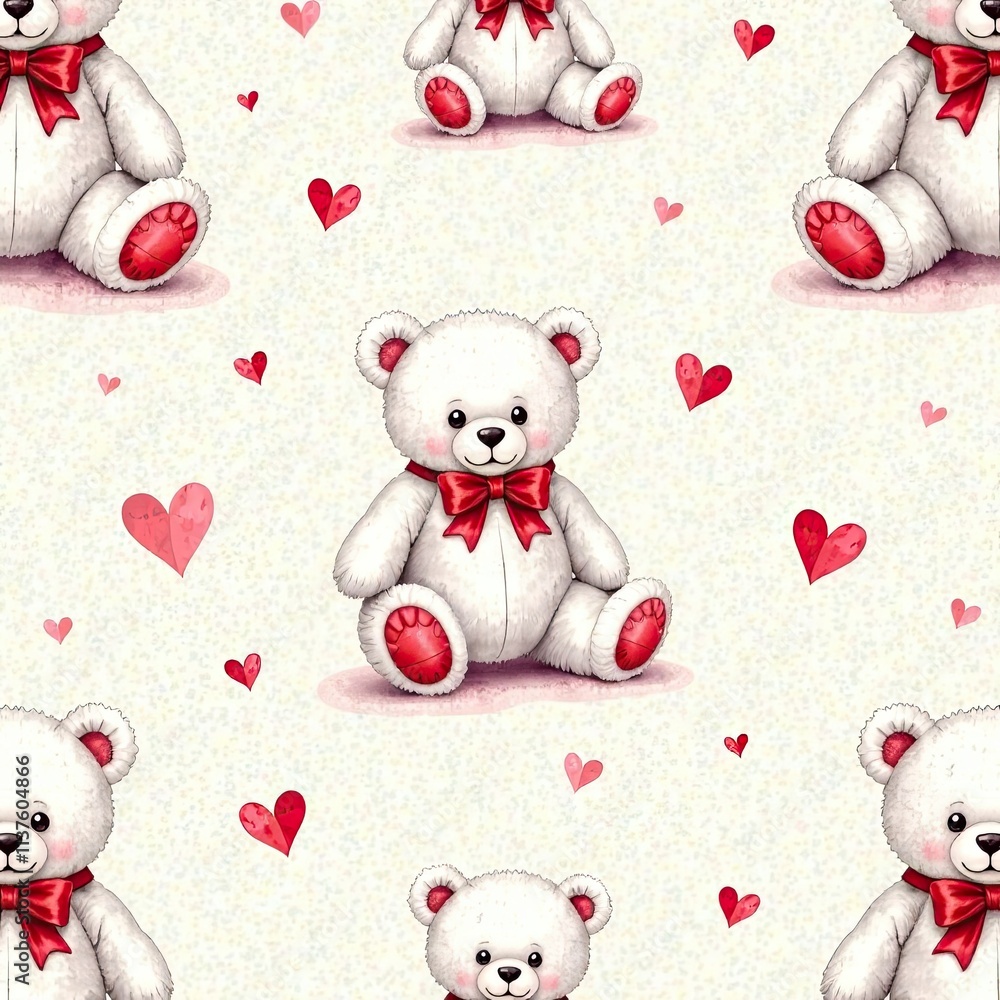 Poster cute teddy bears surrounded by hearts create a playful and joyful pattern suitable for various desig