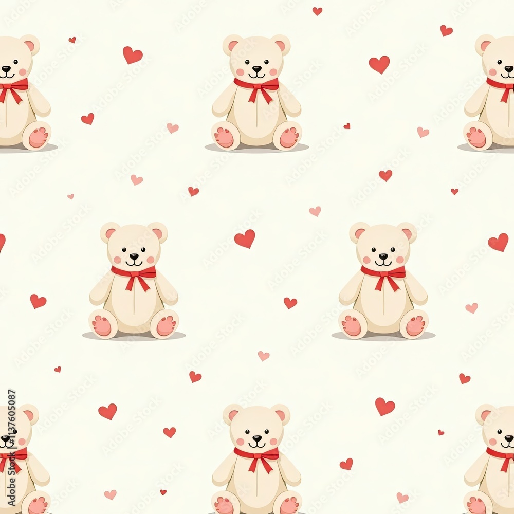 Aufkleber cute teddy bears with red hearts in a playful pattern on a light background for festive occasions. g