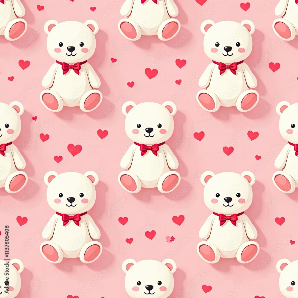 Poster cute teddy bears with bows surrounded by hearts on a pink background create a playful and cheerful a
