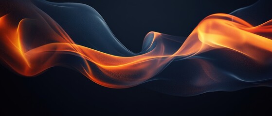 Fototapeta premium Abstract Flame Flow with Black Background, Bright Orange and Red Flames Illuminating Edges, Wave Patterns of Fire and Smoke