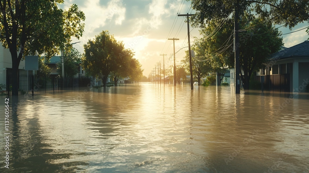Poster virtual twin of an urban flood map simulating a drainage system overload scenario showcasing data vi