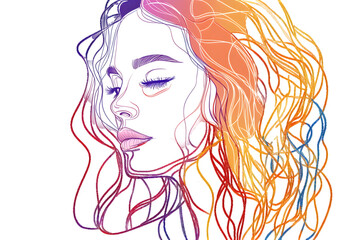Young girl single line portrait illustration of modern artwork of a woman with a single line drawing, white or transparent background