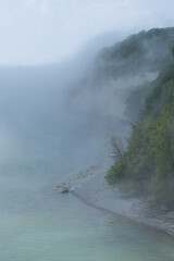 Chalk coast in the fog near Sassnitz on the island of Ruegen