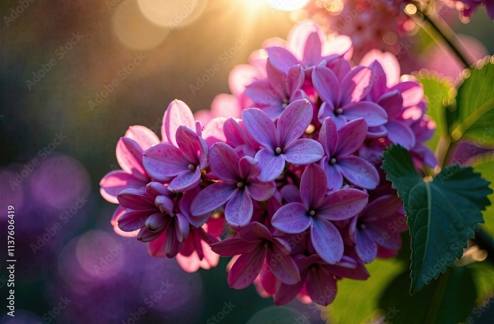 Poster pink lilacs bloom in soft morning light with blurred colors in the background during springtime. gen