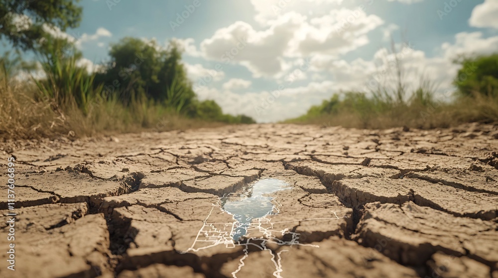 Poster detailed drought risk map with a virtual twin monitoring water resource depletion providing a compre