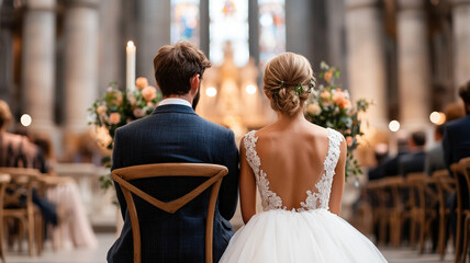 Fototapeta premium Classic wedding ceremony in a grand cathedral, Wedding ceremony concept.