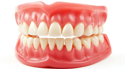 Medical dentures with realistic gums isolated on white background