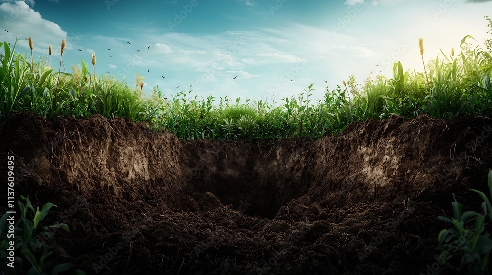 Poster a detailed soil erosion risk map combined with a virtual twin simulation showcasing the effects of d