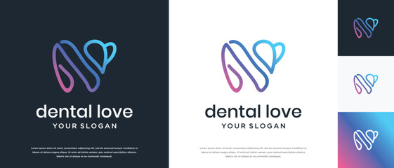 Dental logo design illustration with love. Dental clinic logo icon.