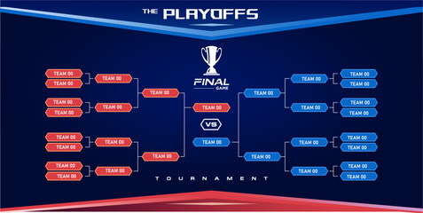 Tournament bracket banner. Championship bracket schedule. Sports match or tournament. Cup of championship. Vector stock.