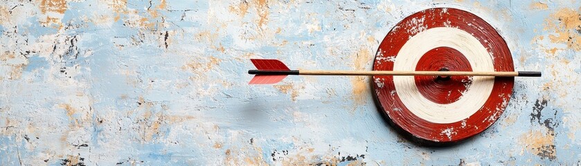 A target with a red bullseye and an arrow hitting the center, set against a textured blue background.
