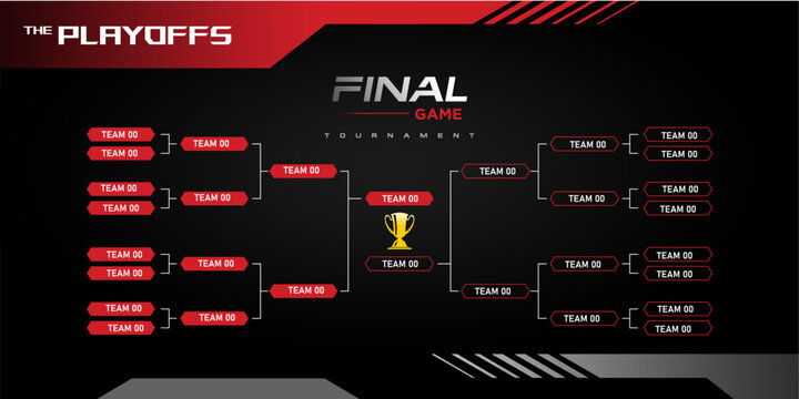 modern black and red sport game competition bracket vector with golden cup. sport game tournament championship  stage layout, elimination bracket board chart vector with champion trophy prize icon.