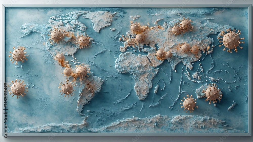 Poster digital global pandemic map with a virtual twin model tracking and visualizing infection hotspots in