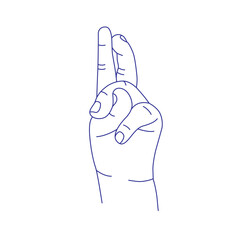 Kids hand gesture contour vector sketch illustration. Index, middle, ring, little fingers and thumb