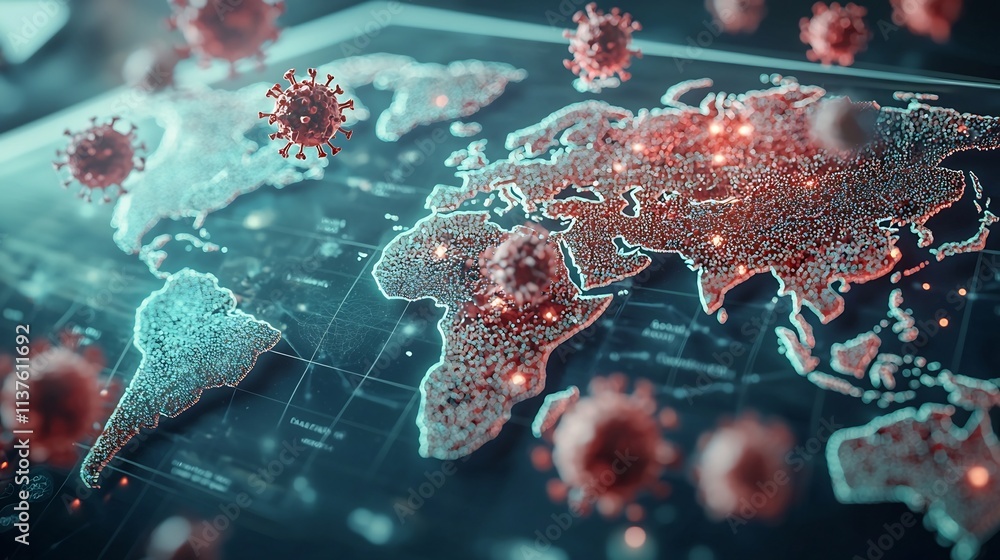 Poster global pandemic mapping with virtual twin model tracking infection hotspots digital dashboard displa
