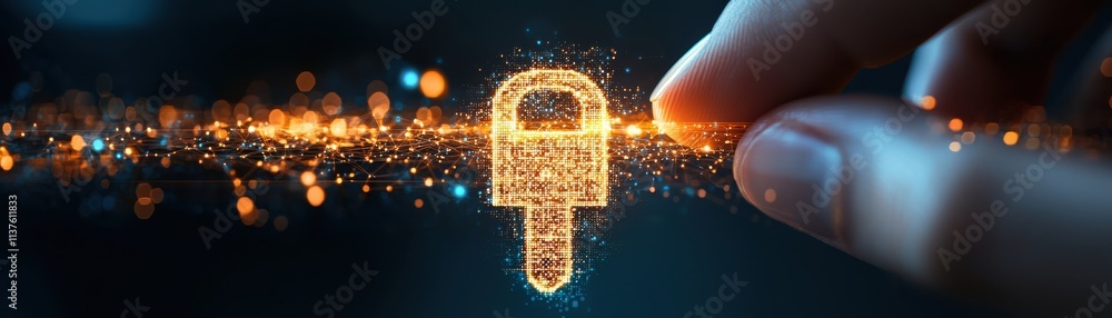 Aufkleber a glowing digital padlock is highlighted by a finger, symbolizing cybersecurity and data protection 
