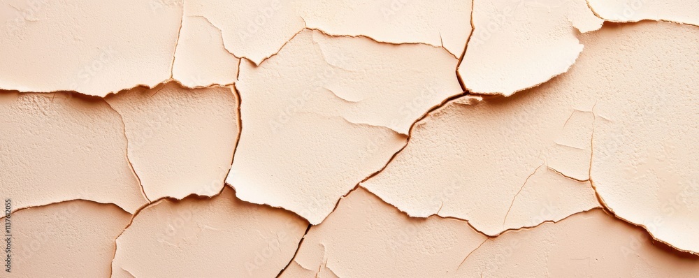 Poster a close-up image of textured, peeling paint in subtle peach tones, showcasing layers and cracks for 
