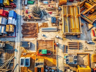 Panoramic Construction Site Background: Tools, Materials, and Equipment