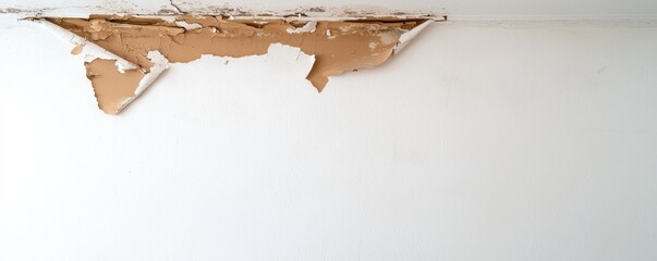 A damaged wall showing peeling paint and exposed surface underneath, indicating wear and potential maintenance issues.
