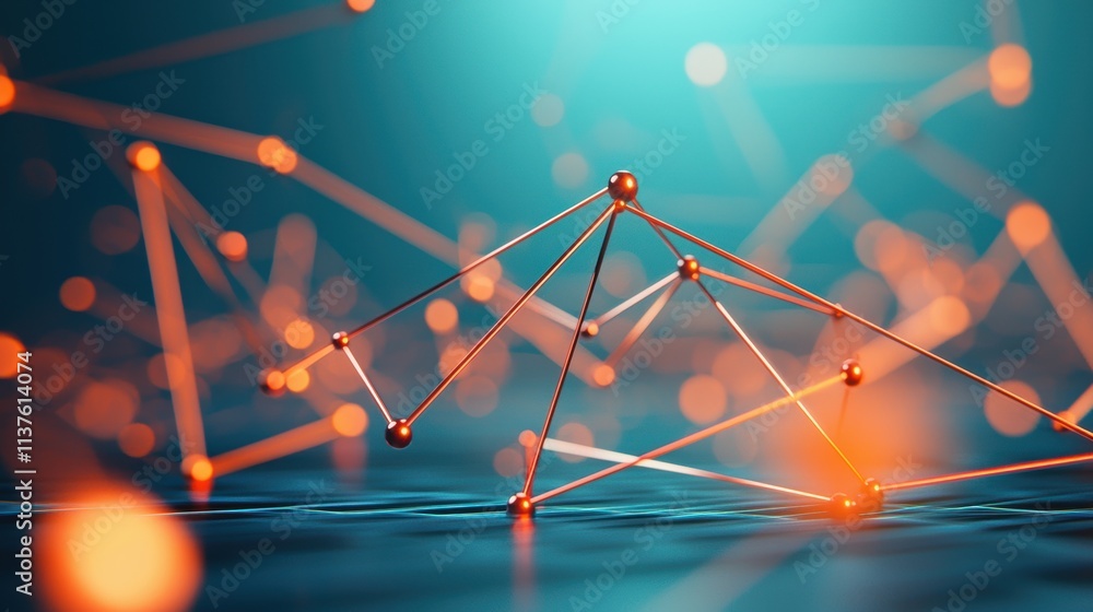 Poster a network of interconnected nodes and glowing lines forming a complex, three dimensional web, repres