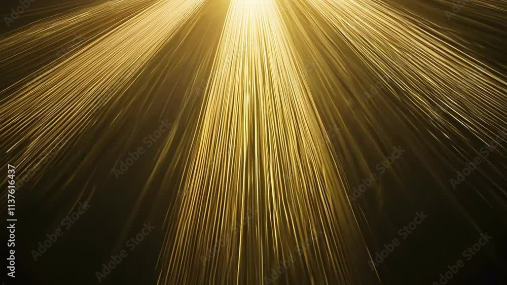 Poster Golden light beams create a stunning visual effect in a dark background setting