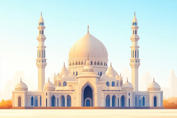 Grand Mosque Stands Majestically with Intricate Domes and Towering Minarets