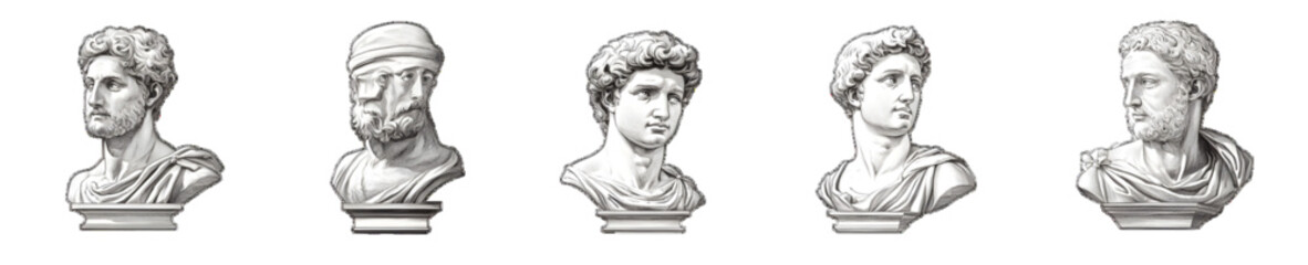 Obraz premium Set of modern logos with antique sculptures. Illustration of classical sculpture for poster, T-shirt, and printing isolated on white or transparent background