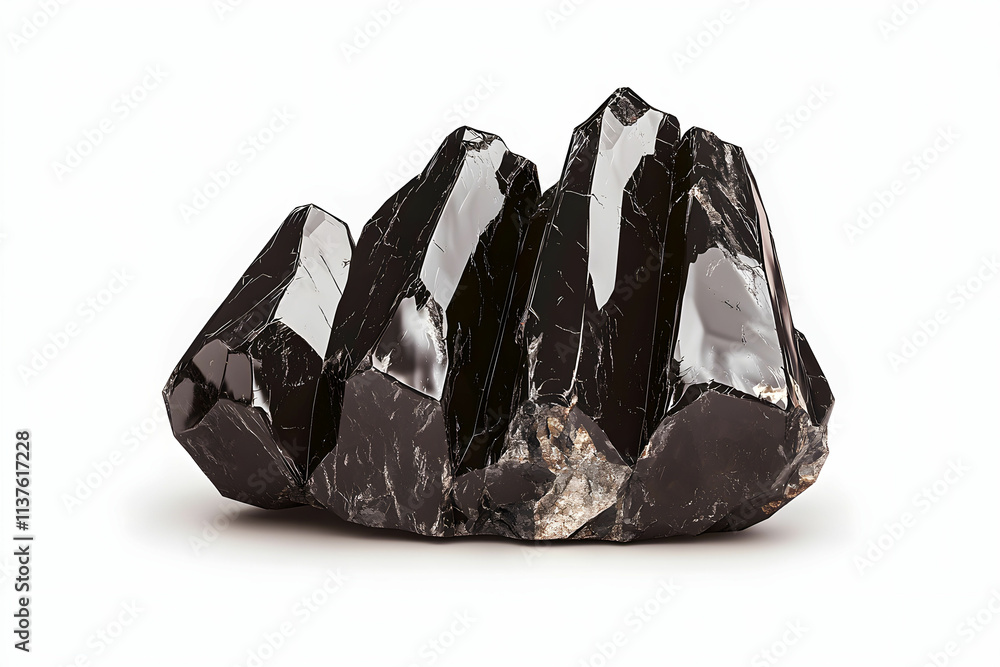 Aufkleber black crystal cluster with sharp edges and polished surface for natural stone background and decorat