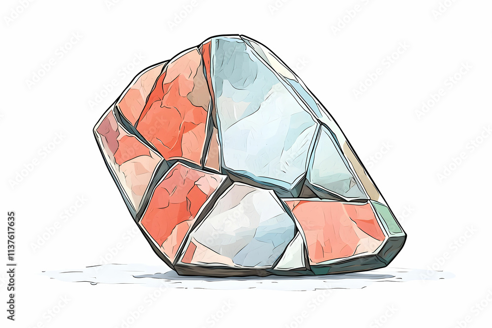 Aufkleber abstract geometric stone with multicolored facets and textured surface on a white background