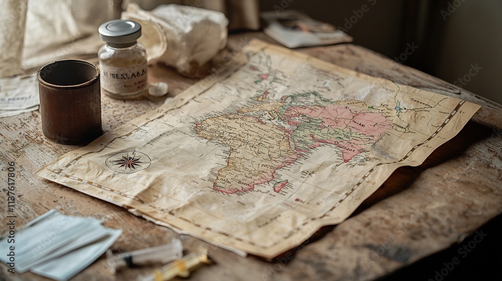 Poster a detailed photograph showcasing a measles outbreak map with a virtual twin system assessing vaccina